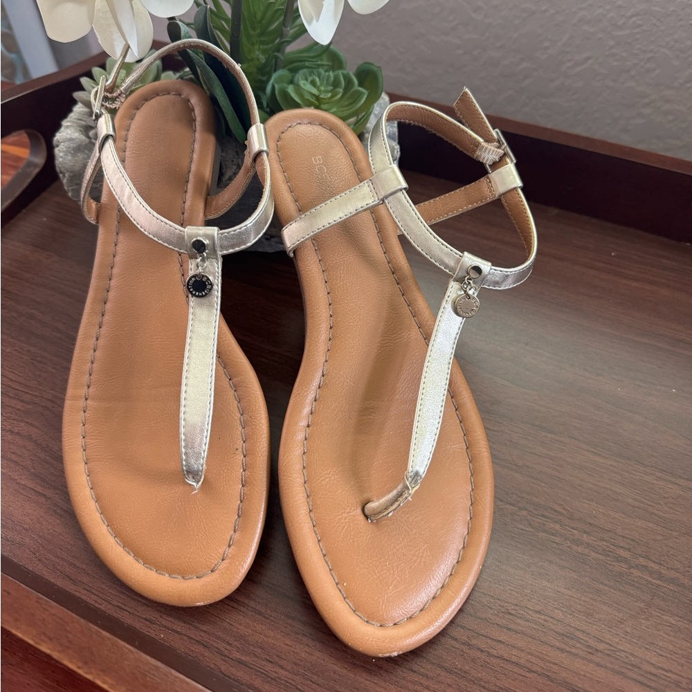 BCBG Gold and Tan Women's Sandals